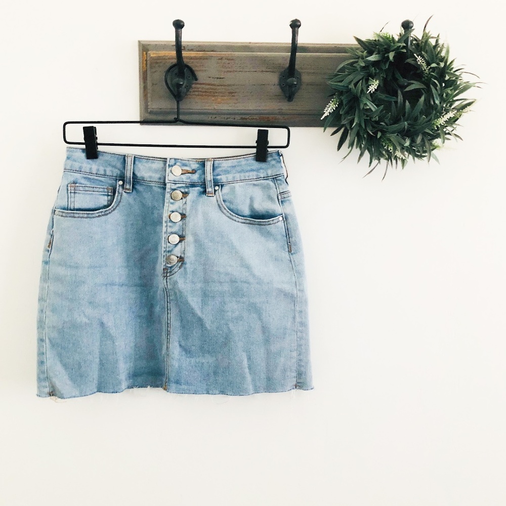 Pacsun Light Button Fly Cut Off Jean Skirt 26